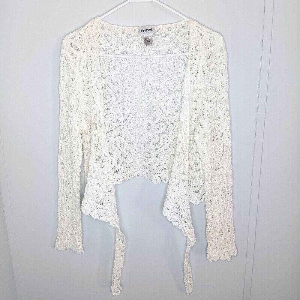 Vintage 90's Chico's Women's Lace Tie Cardigan Boho Cottagecore Size 3 Feminine
